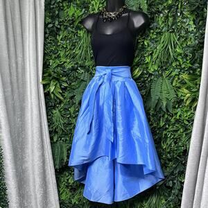ELEGANT Skirt‎ Women Small Blue HI Low Hem Tie Waist A Line Pleated 2731